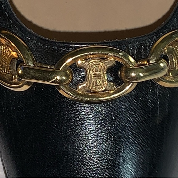 CÉLINE size 36B black calfskin leather PUMPS w/14k gold plated Macadam CHAINLINK - Picture 7 of 12
